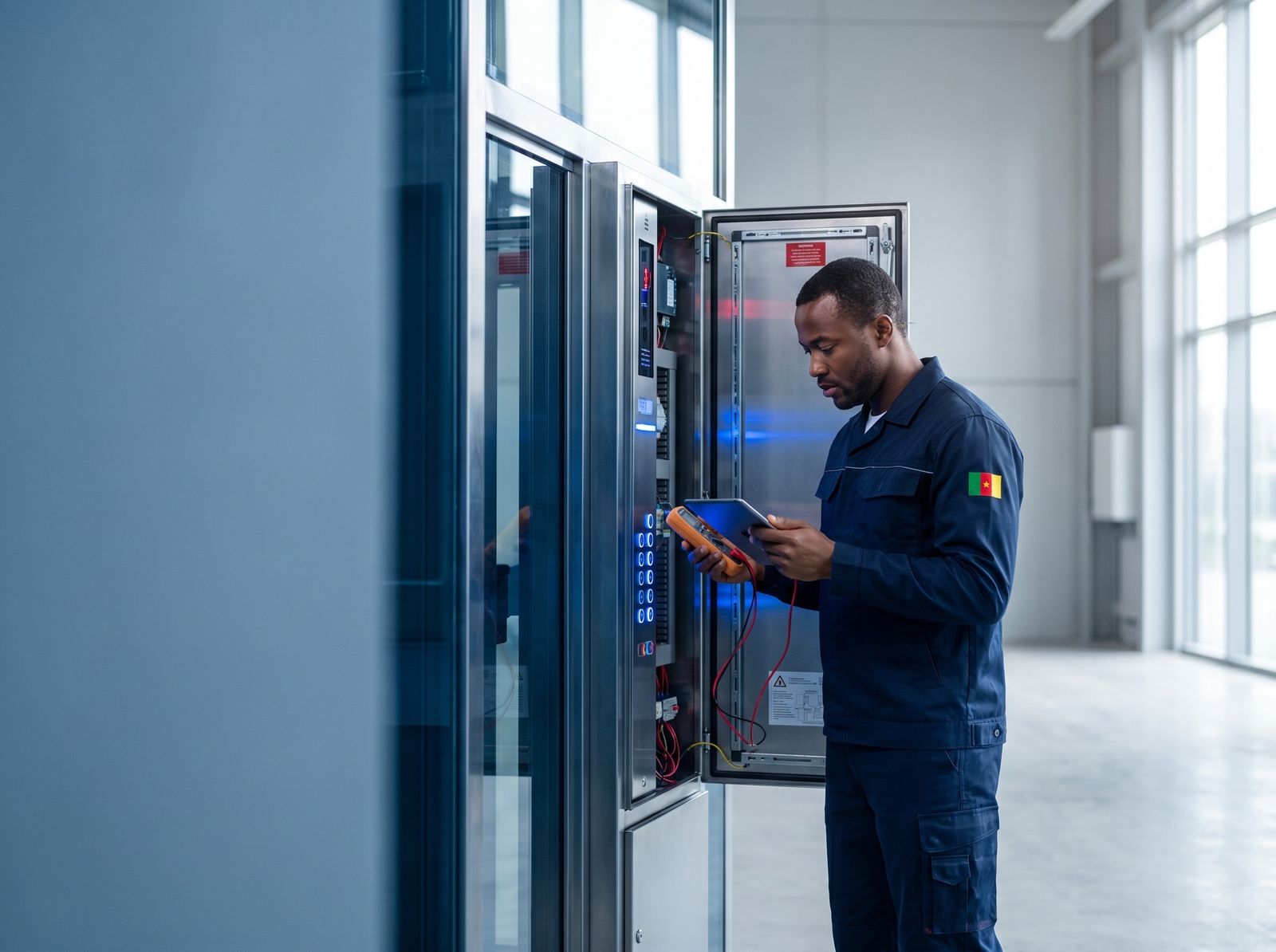 Technicien SN Corporation intervenant sur un système industriel à Yaoundé